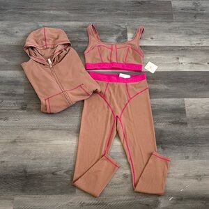 Fabletics - 3-Piece Matching Lounge/Activewear Set - Teddy and Fuchsia Size M/S